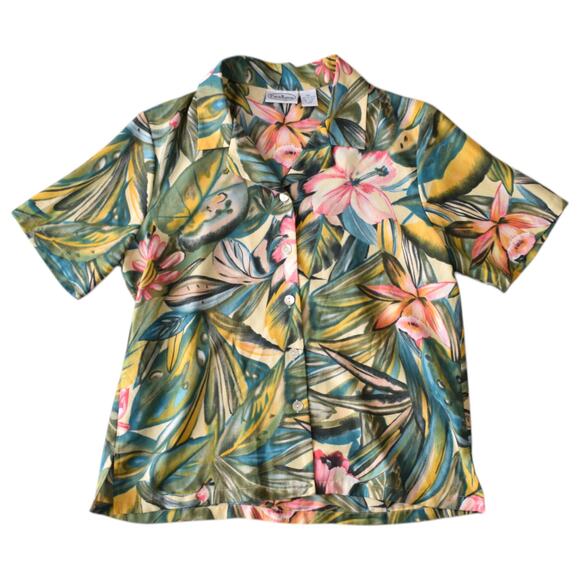 Vintage Green Pink Tropical Shirt - Size Large Aloha Style - Picture 1 of 6